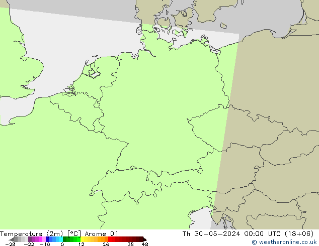 mapa temperatury (2m) Arome 01 czw. 30.05.2024 00 UTC