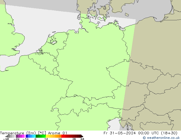 Sıcaklık Haritası (2m) Arome 01 Cu 31.05.2024 00 UTC