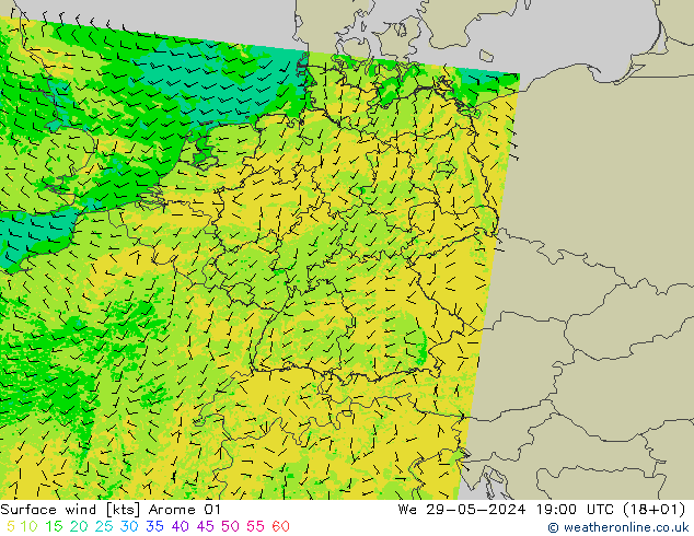 Surface wind Arome 01 St 29.05.2024 19 UTC