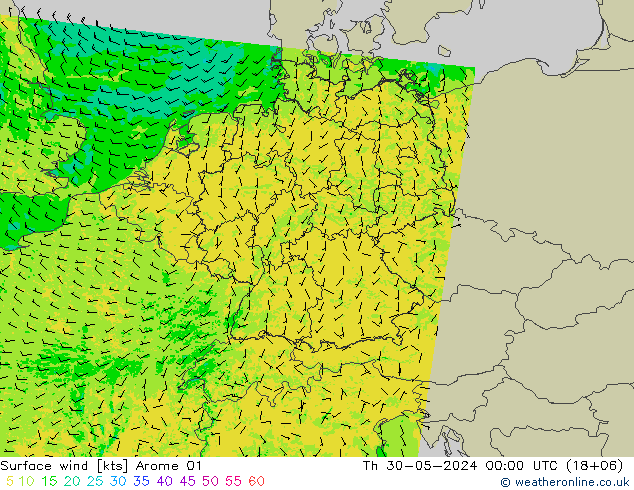 Surface wind Arome 01 Th 30.05.2024 00 UTC