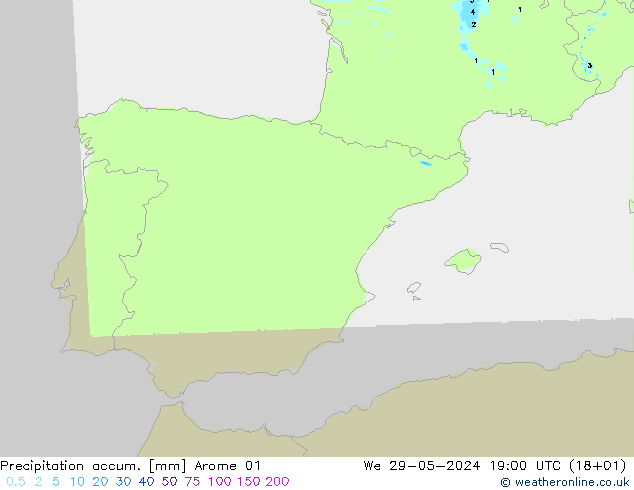 Toplam Yağış Arome 01 Çar 29.05.2024 19 UTC