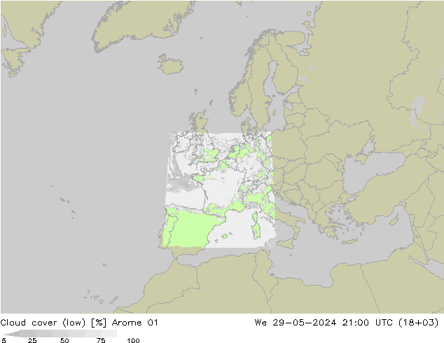Nuages (bas) Arome 01 mer 29.05.2024 21 UTC