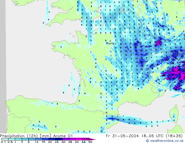 Precipitation (12h) Arome 01 Fr 31.05.2024 06 UTC