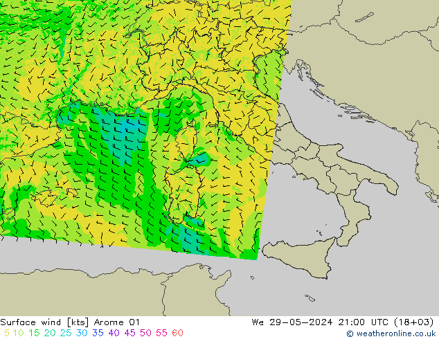 Surface wind Arome 01 St 29.05.2024 21 UTC