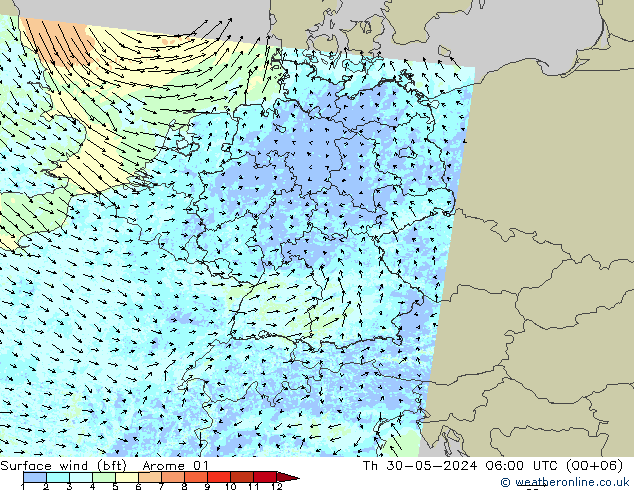 Surface wind (bft) Arome 01 Th 30.05.2024 06 UTC