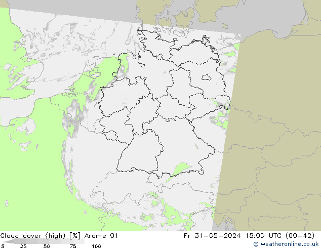 vysoký oblak Arome 01 Pá 31.05.2024 18 UTC