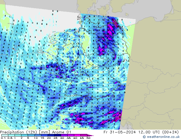 Yağış (12h) Arome 01 Cu 31.05.2024 00 UTC