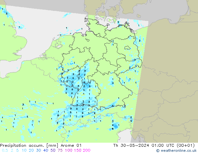 Toplam Yağış Arome 01 Per 30.05.2024 01 UTC