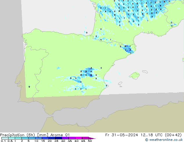 Precipitation (6h) Arome 01 Pá 31.05.2024 18 UTC