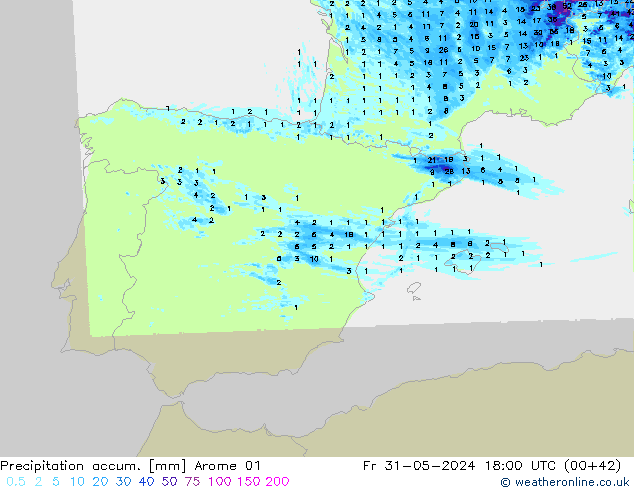 Précipitation accum. Arome 01 ven 31.05.2024 18 UTC