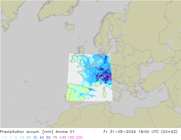 Precipitation accum. Arome 01 пт 31.05.2024 18 UTC
