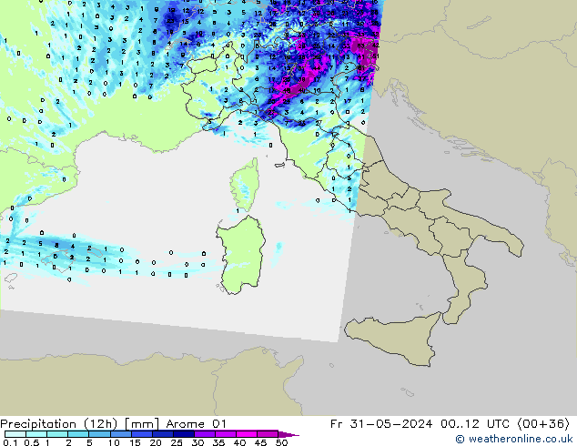 Precipitação (12h) Arome 01 Sex 31.05.2024 12 UTC