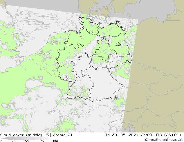 nuvens (médio) Arome 01 Qui 30.05.2024 04 UTC