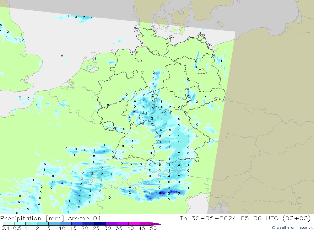 降水 Arome 01 星期四 30.05.2024 06 UTC