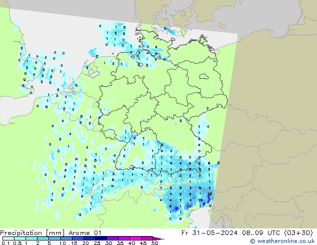 Niederschlag Arome 01 Fr 31.05.2024 09 UTC
