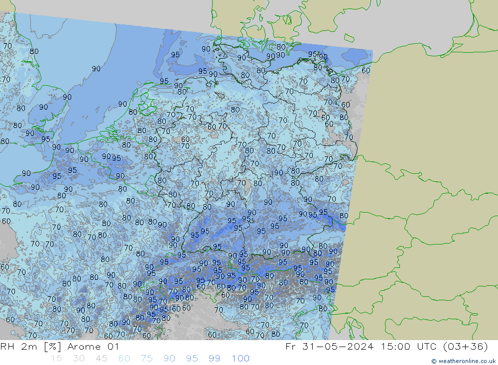 RH 2m Arome 01 Fr 31.05.2024 15 UTC