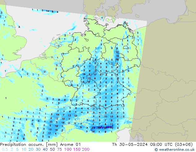 Toplam Yağış Arome 01 Per 30.05.2024 09 UTC