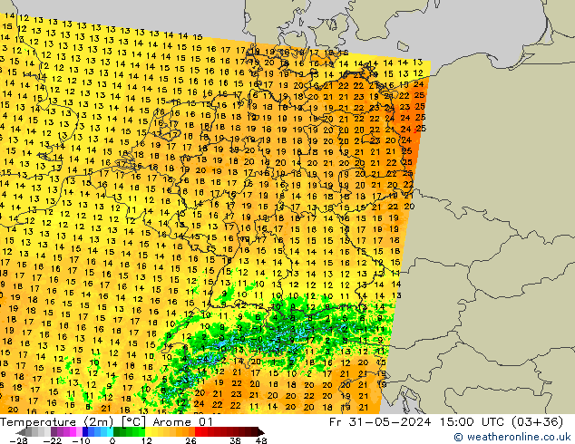 Temperature (2m) Arome 01 Fr 31.05.2024 15 UTC