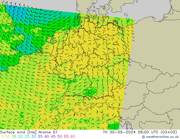 Surface wind Arome 01 Th 30.05.2024 06 UTC