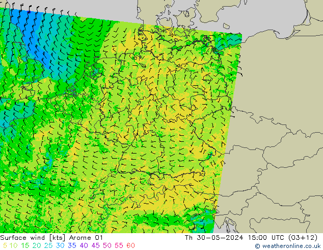 Surface wind Arome 01 Th 30.05.2024 15 UTC