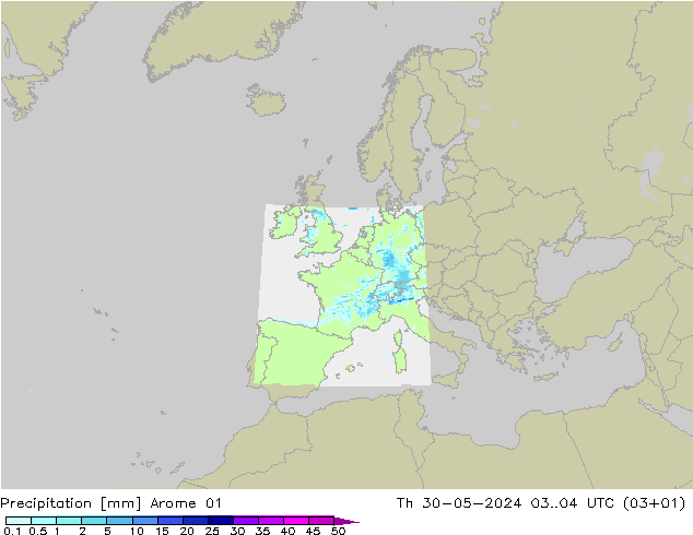降水 Arome 01 星期四 30.05.2024 04 UTC