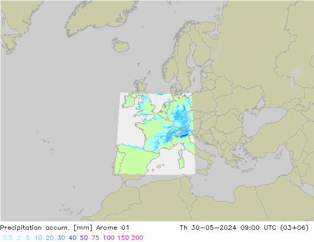 Precipitation accum. Arome 01 Th 30.05.2024 09 UTC