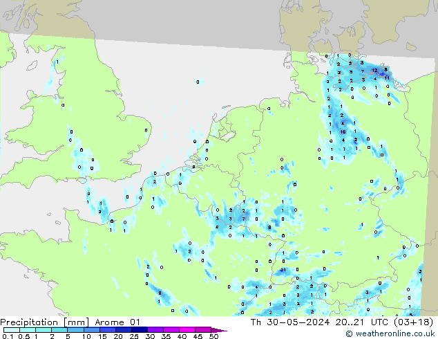 Srážky Arome 01 Čt 30.05.2024 21 UTC