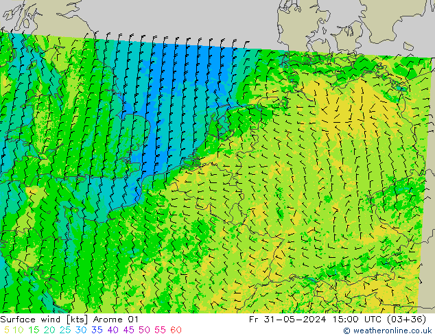 Wind 10 m Arome 01 vr 31.05.2024 15 UTC