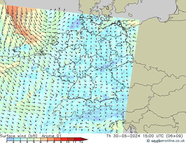  10 m (bft) Arome 01  30.05.2024 15 UTC