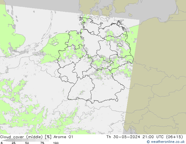 Cloud cover (middle) Arome 01 Th 30.05.2024 21 UTC