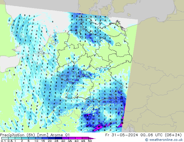 Precipitation (6h) Arome 01 Fr 31.05.2024 06 UTC