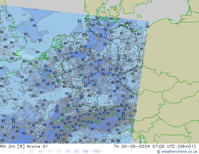 RH 2m Arome 01  30.05.2024 07 UTC