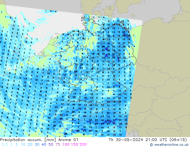 Toplam Yağış Arome 01 Per 30.05.2024 21 UTC