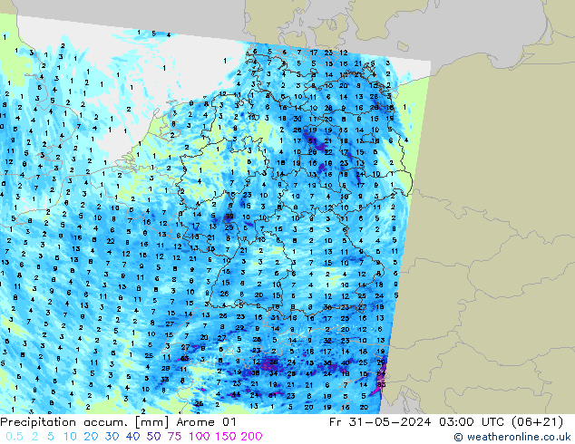 Precipitation accum. Arome 01 Sex 31.05.2024 03 UTC