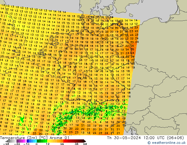 Temperature (2m) Arome 01 Th 30.05.2024 12 UTC