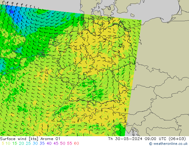 Rüzgar 10 m Arome 01 Per 30.05.2024 09 UTC
