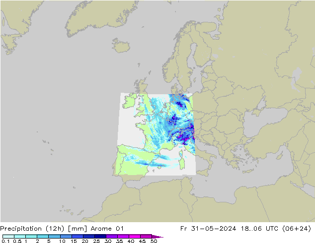 Nied. akkumuliert (12Std) Arome 01 Fr 31.05.2024 06 UTC