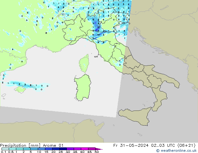 Neerslag Arome 01 vr 31.05.2024 03 UTC