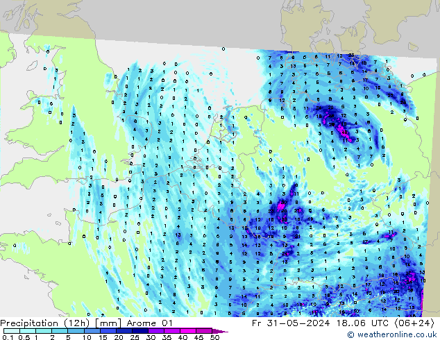 Yağış (12h) Arome 01 Cu 31.05.2024 06 UTC