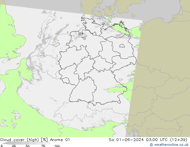 Cloud cover (high) Arome 01 Sa 01.06.2024 03 UTC