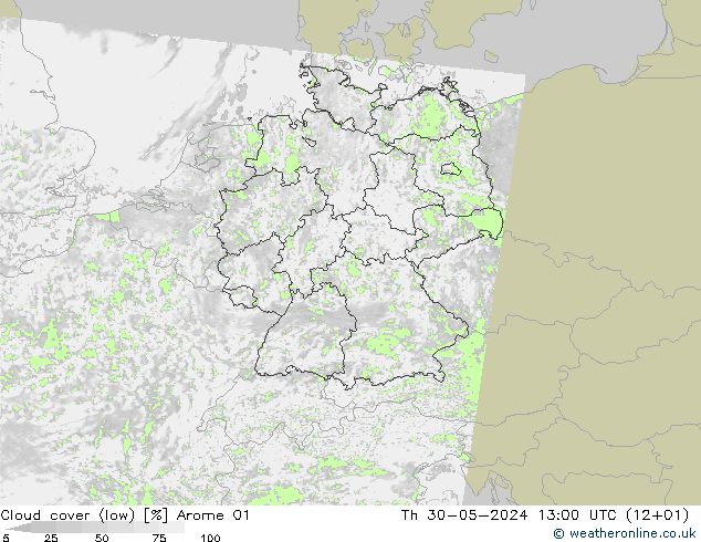 nízká oblaka Arome 01 Čt 30.05.2024 13 UTC