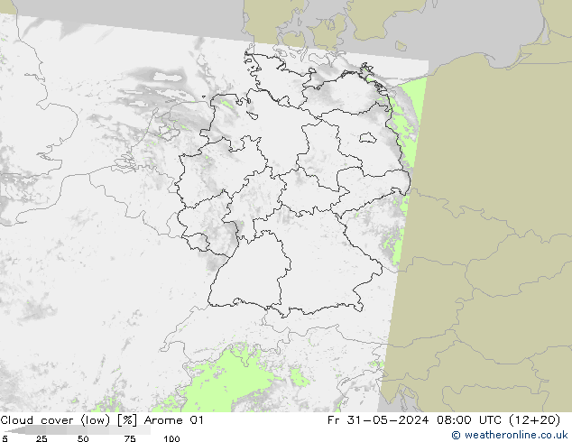 Bewolking (Laag) Arome 01 vr 31.05.2024 08 UTC