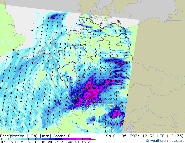 Precipitation (12h) Arome 01 Sa 01.06.2024 00 UTC