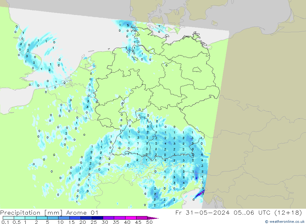 Precipitación Arome 01 vie 31.05.2024 06 UTC