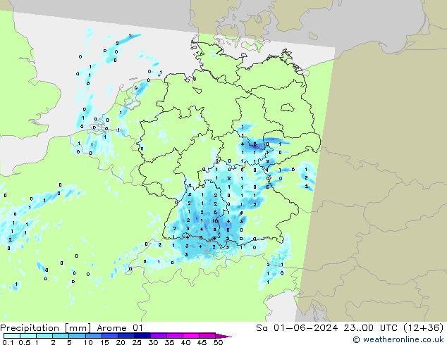 Srážky Arome 01 So 01.06.2024 00 UTC