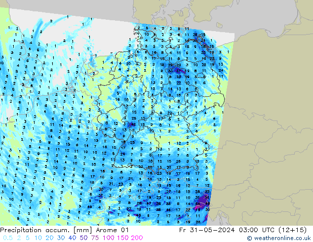 Precipitation accum. Arome 01 пт 31.05.2024 03 UTC