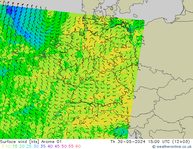 Wind 10 m Arome 01 do 30.05.2024 15 UTC