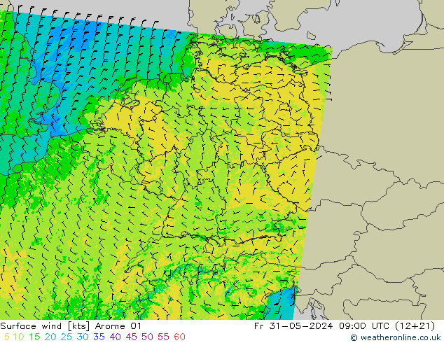 Vento 10 m Arome 01 Sex 31.05.2024 09 UTC