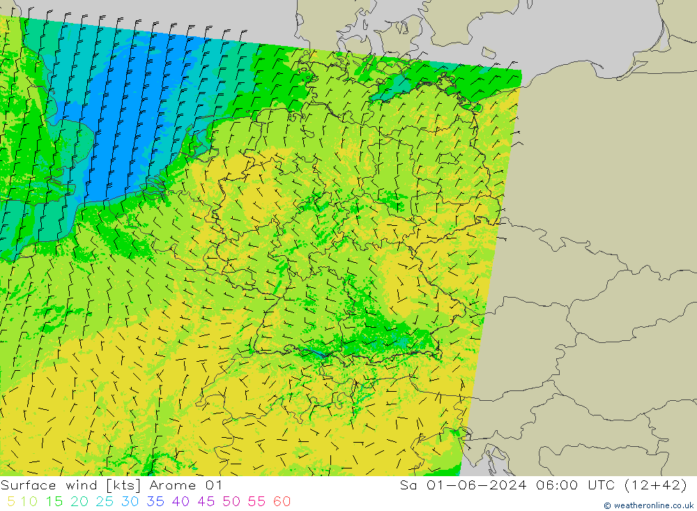 Surface wind Arome 01 Sa 01.06.2024 06 UTC