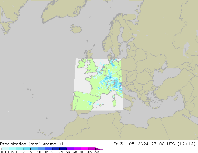 Precipitation Arome 01 Fr 31.05.2024 00 UTC